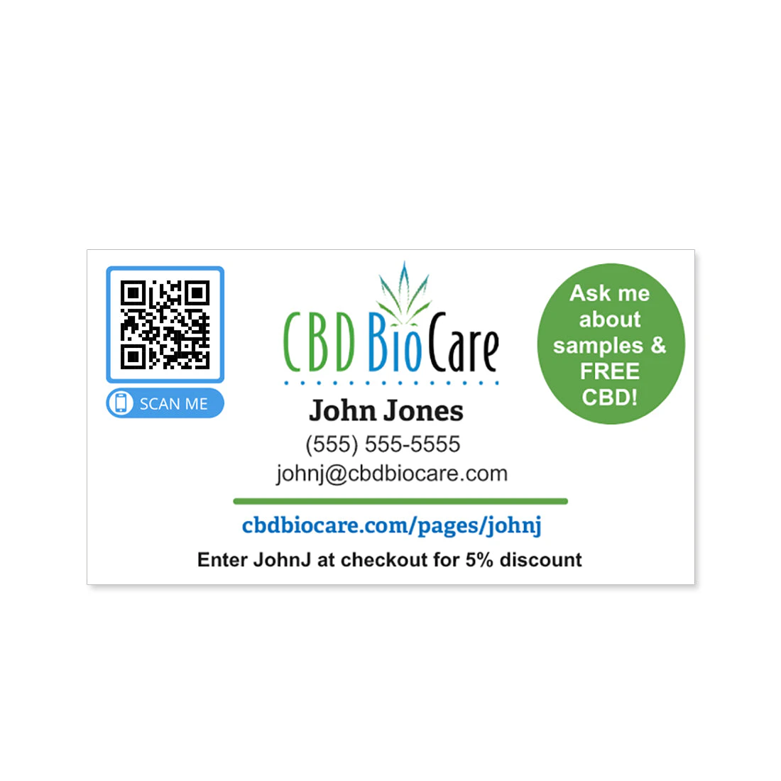 CBD BioCare Custom Business Cards for CBD BioCare Representatives & Business Owners