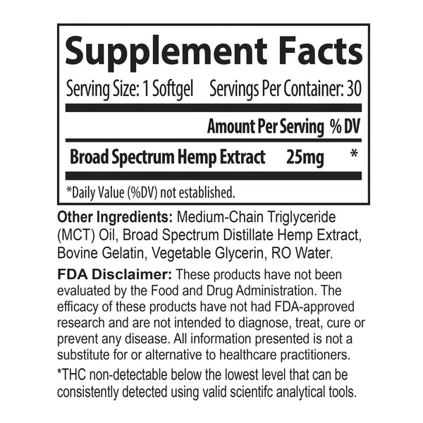 25mg CBD Softgels Supplement Facts