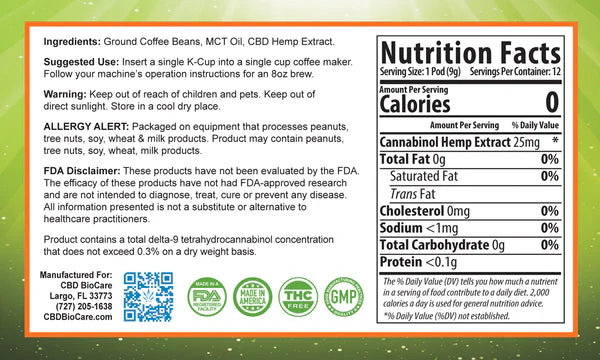 CBD Coffee Label Nutrition Facts