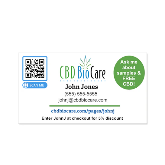 CBD BioCare Custom Business Cards for CBD BioCare Representatives & Business Owners